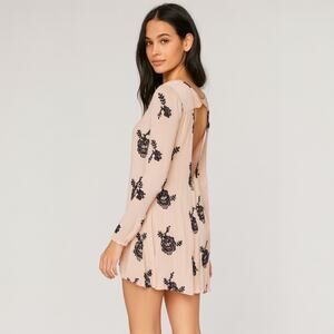Free People Mini Dress Women's XS Oversized Pink Austin Embroidered Flowers